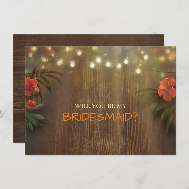 Convites Luau Tropical Beach Lights Floral Bridesmaid (Frente/Verso)