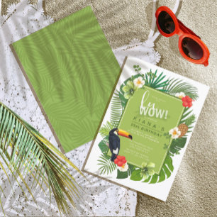 Convites Luau tropical de aquarela! Green ID577