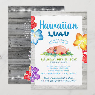 Convites Luau Tropical Havaiano   Porco Assado Floral Rústi