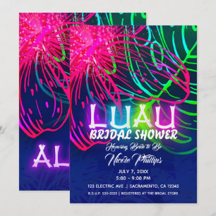 Convites Luau Tropical Noturno Elétrico Neon Chá de Noiva