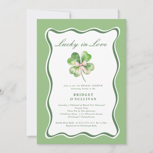 Convites Lucky in Love Bridal Shower  Shamrock Invitation (Frente)