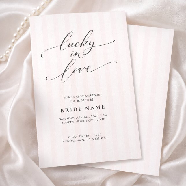 Convites Lucky in Love Elegant Pink Stripe Bridal Shower (Criador carregado)