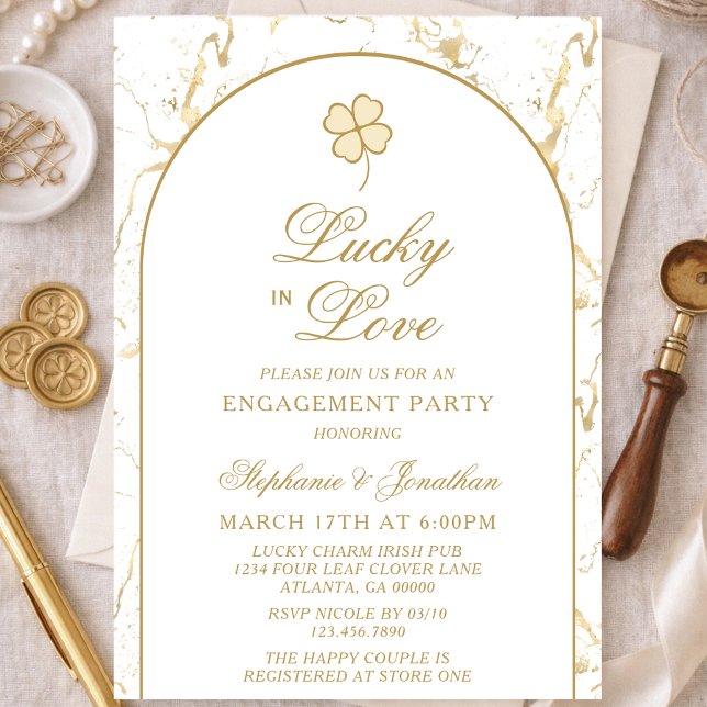 Convites Lucky in Love Gold Shamrock Engagement Party (Criador carregado)