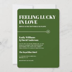 Convites Lucky in Love Green Four Leaf Minimalist Weding