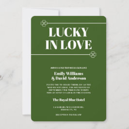 Convites Lucky in Love Green Four Leaf Modern Weding