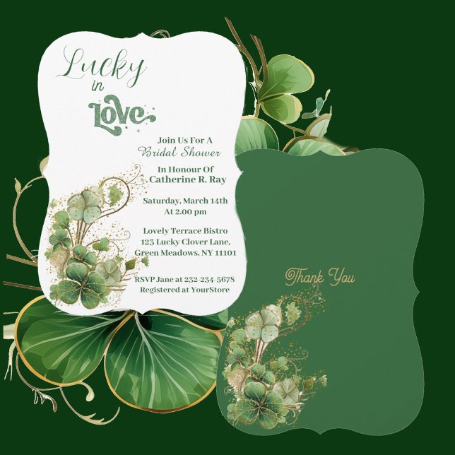 Convites Lucky in Love Green Ouro Shamrock Chá de panela (Lucky in Love Green Golden Shamrock Bridal Shower Invitation)