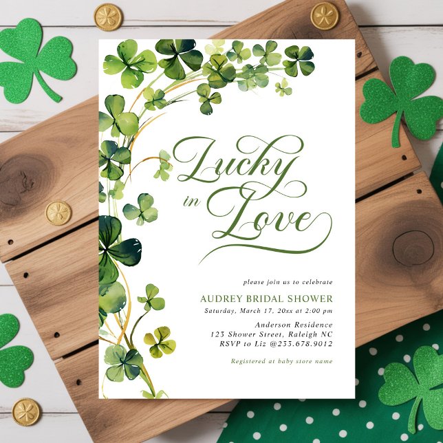 Convites Lucky in Love Green Shamrock Bridal Shower (Criador carregado)
