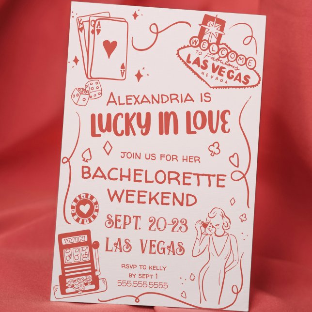 Convites Lucky in Love Hand Desenhou Casino Vegas Bachelore (Criador carregado)