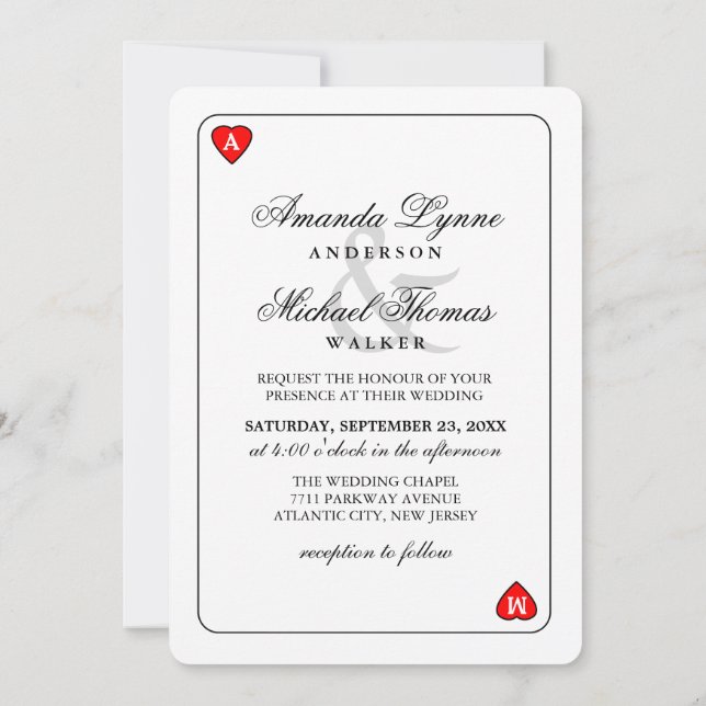 Convites Lucky in Love - Hearts Playing Card Wed Invitation (Verso)