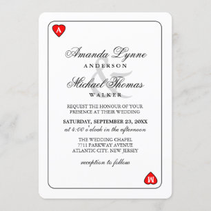 Convites Lucky in Love - Hearts Playing Card Wed Invitation