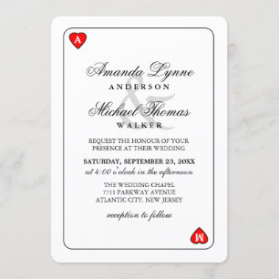 Convites Lucky in Love - Hearts Playing Card Wed Invitation