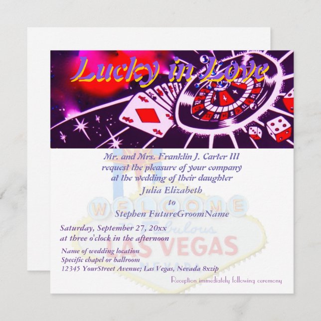 Convites Lucky in Love Las Vegas Weding (Frente/Verso)