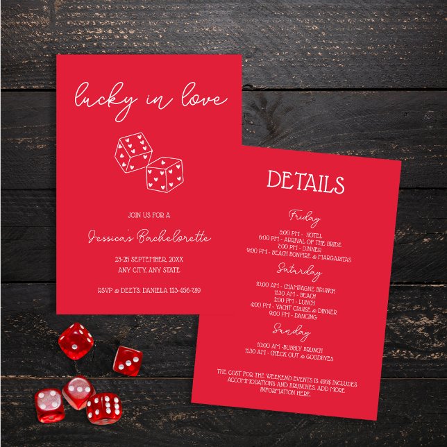 Convites Lucky In Love Mão Desenhada Red Bachelorette Weeke (Lucky In Love Hand Drawn Red Bachelorette Weekend Invitation)