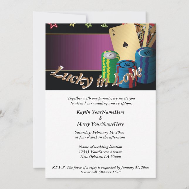 Convites Lucky in Love Modern Weding Invitation (Frente)