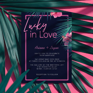 Convites Lucky In Love Neon Pink Retro Casamento Tropical