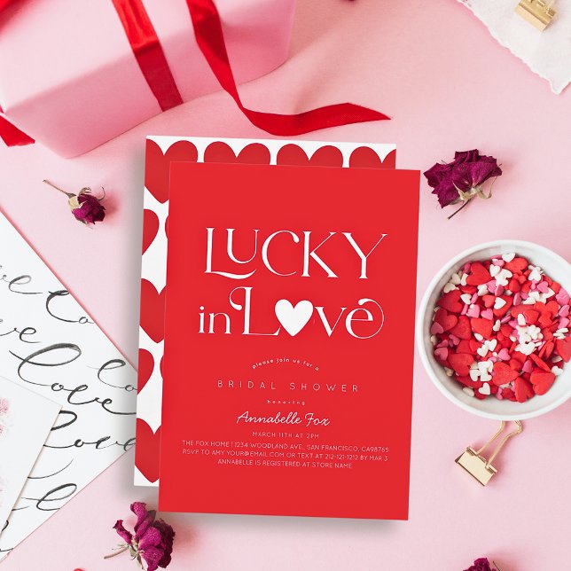 Convites Lucky in Love Red Heart Bridal Shower (Criador carregado)