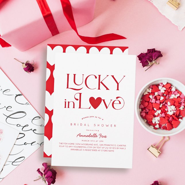 Convites Lucky in Love Red Heart Bridal Shower (Criador carregado)