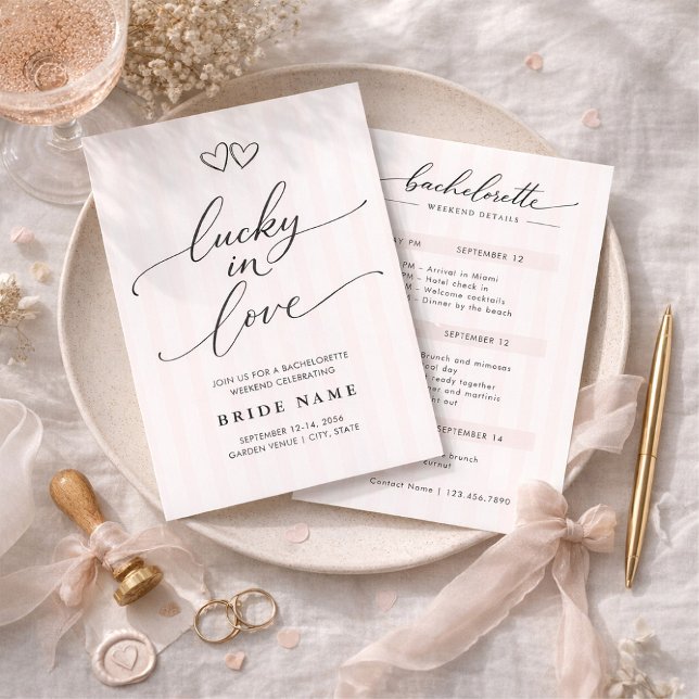 Convites Lucky in Love Script Stripe Bachelorette Weekend (Criador carregado)