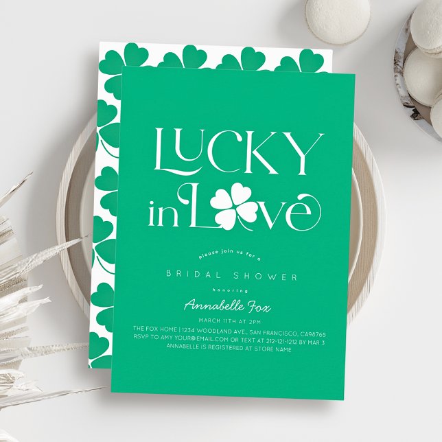 Convites Lucky in Love Shamrock Green Bridal Shower (Criador carregado)