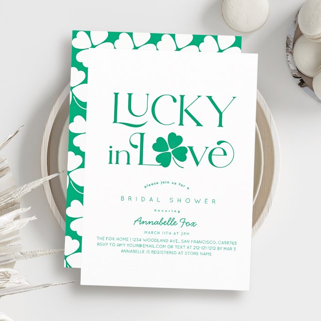 Convites Lucky in Love Shamrock White x Green Bridal Shower (Criador carregado)