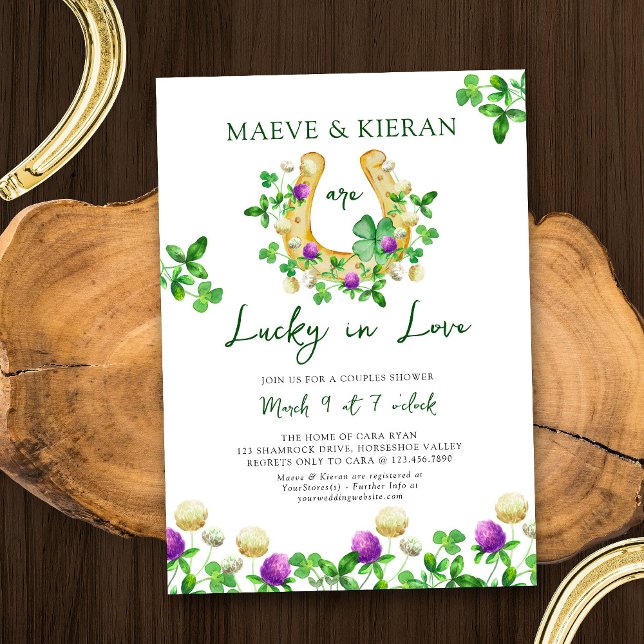 Convites Lucky in Love Shamrocks and Clover Casal Chá (Lucky in Love Couples Shower Invitation)