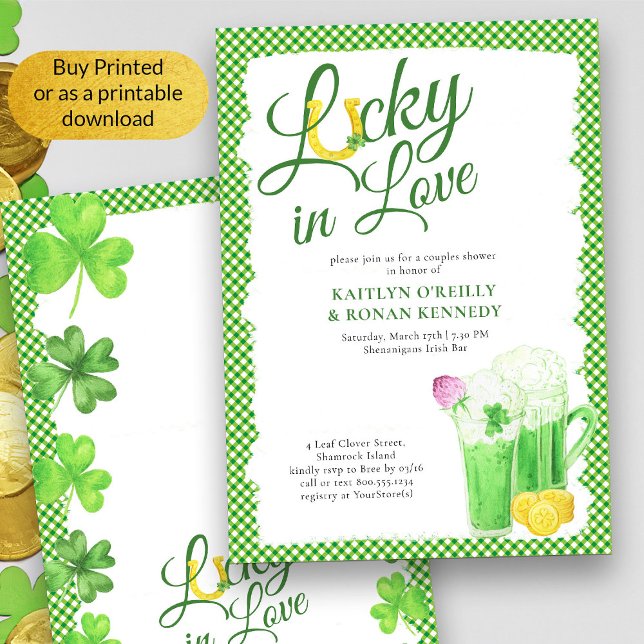 Convites Lucky in Love St Patricks Casal Chá (Couples Shower St Patricks Theme invitation - available printed or as a printable digital download)