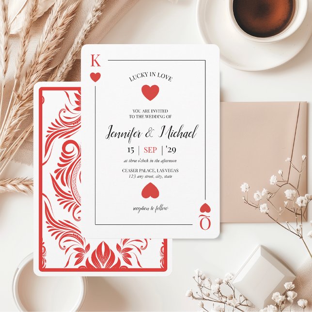 Convites Lucky in Love Tocando Cartaz Las Vegas Casamento (Lucky in Love | Playing Card Unique Las Vegas Wedding Invitation)
