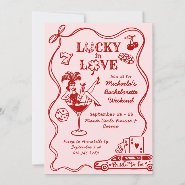 Convites Lucky In Love Vegas Bachelorette Doodles (Frente)