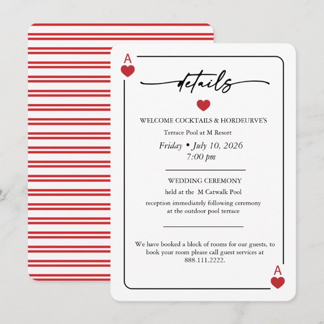 Convites Lucky in Love Wedding Details Card (Frente/Verso)