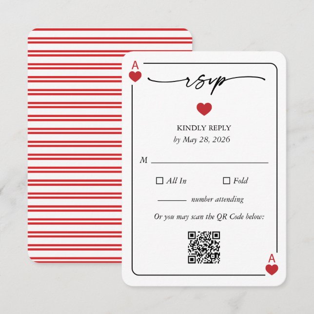 Convites Lucky in Love Wedding RSVP Card with QR Option (Frente/Verso)
