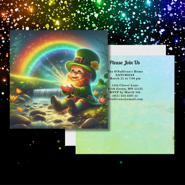 Convites Lucky Leprechaun Dourado Rua Arco-Íris Praça de Pa (Lucky Leprechaun Gold Rainbow St Patrick's Square Invitation)