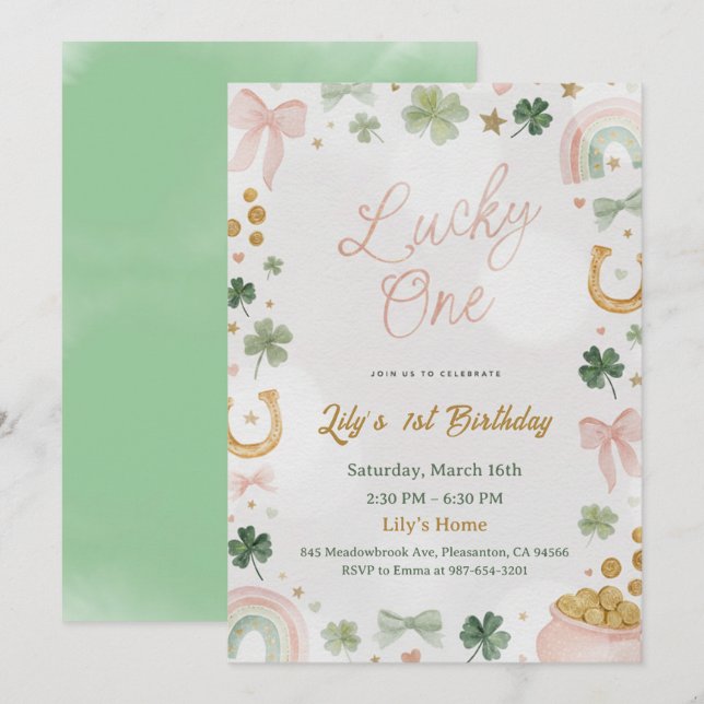 Convites Lucky One 1st Birthday Invitation (Frente/Verso)
