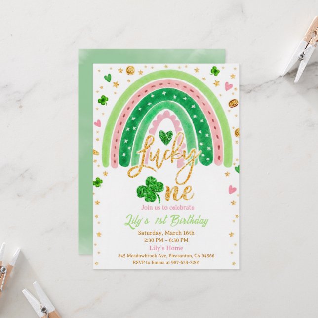 Convites Lucky One 1st Birthday Invitation (Frente/Verso In Situ)