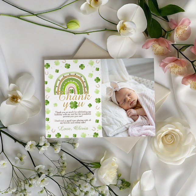 Convites Lucky One Birthday Photo Thank You Card (Criador carregado)