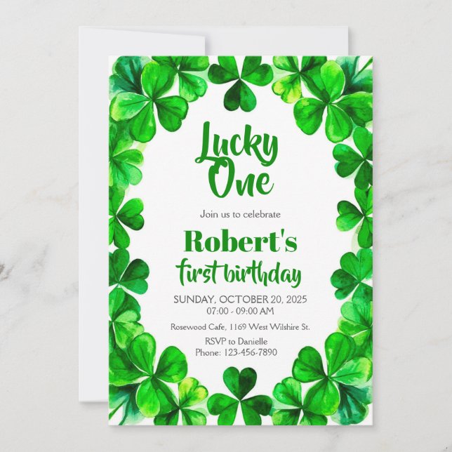 Convites Lucky One Birthday, Shamrock Birthday Invite (Frente)