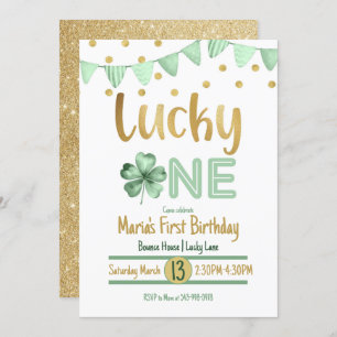 Convites Lucky One Dourado Primeiro Aniversário