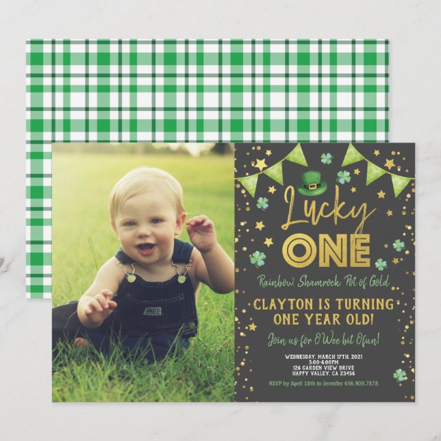 Convites Lucky One First Birthday Photo (Frente/Verso)