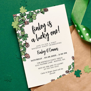 Convites Lucky One Four Leaf Clover 1st Birthday Party