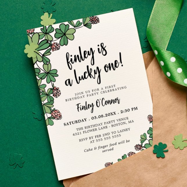 Convites Lucky One Four Leaf Clover 1st Birthday Party (Criador carregado)