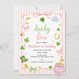 Convites Lucky One Girl 1st Birthday Invitation Pink Gold