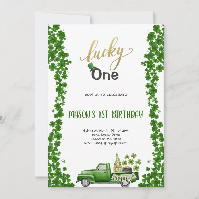 Convites LUCKY ONE GREEN BIRTHDAY PARTY Invitation (Frente)