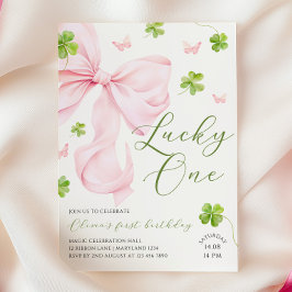 Convites Lucky One Pink Bow 1st Birthday Invitation
