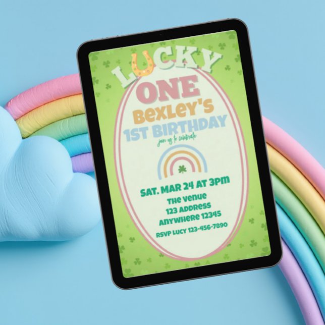 Convites Lucky One Pink Shamrock Rainbow 1st Birthday (Criador carregado)