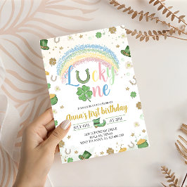 Convites Lucky One Rainbow Birthday Invitation