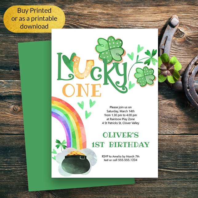 Convites Lucky One Rainbow Shamrock Horsferday (Lucky One First Birthday Irish Themed Invitation)