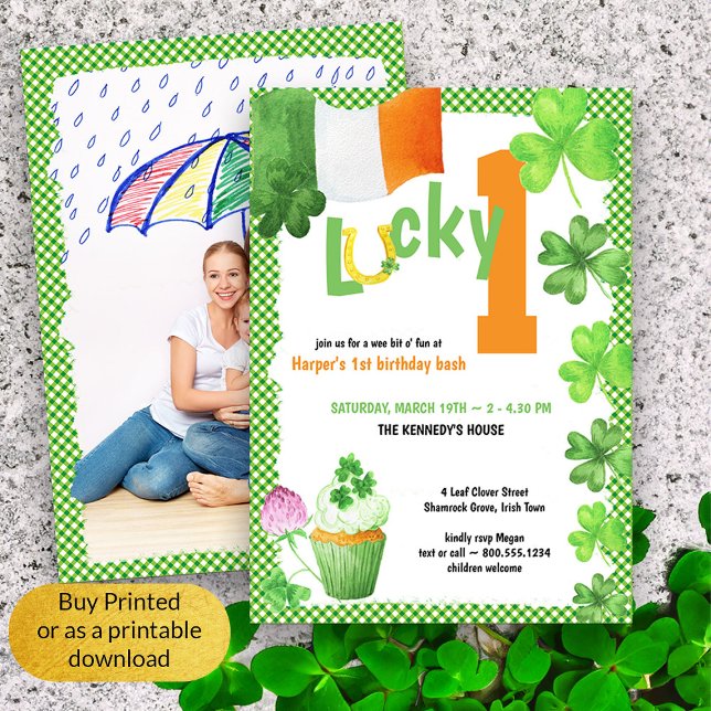 Convites Lucky One St Patricks - primeiro aniversario de Fo (Lucky 1 First Birthday Photo Invitation)