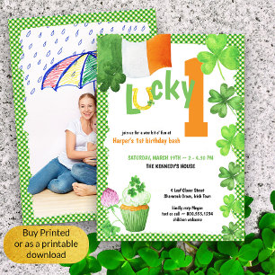 Convites Lucky One St Patricks Retrato Foto 1º Aniversário