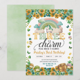 Convites Lucky Rainbow Unicorn Three É Um Charme Aniversári