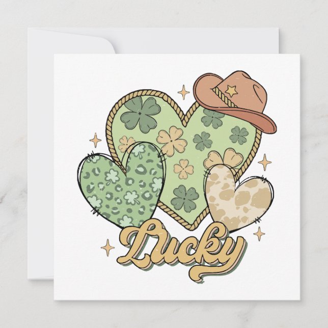 Convites Lucky Western Heart Shamrock irlandês (Frente)