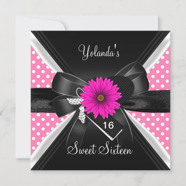 Convites Lugar de Aniversário de 16 Anos Doce Bolinhas Pret (Frente)